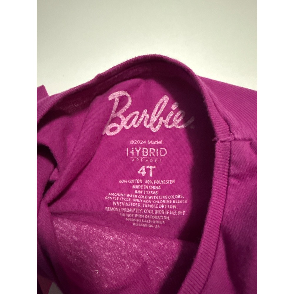 Barbie‎ Girls Magenta Purple Heart Graphic Tee Shirt Hybrid Apparel Size 4T - Picture 2 of 4